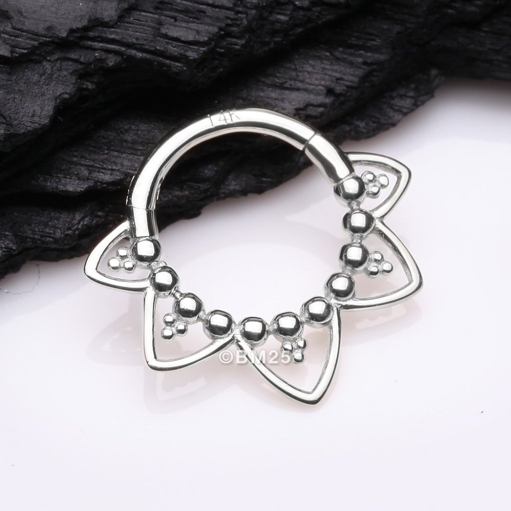 14 Karat White Gold Royal Bali Floral Seamless Clicker Hoop Ring